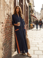 Contrast Stripe Half-Zip Maxi Dress