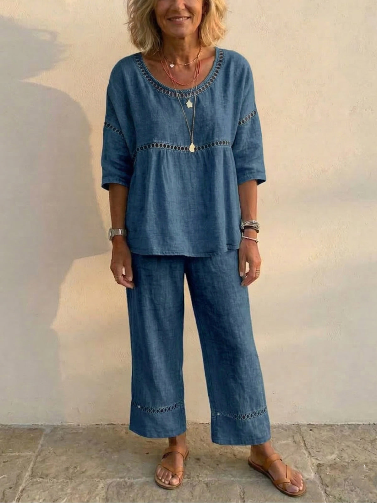 Clearance Sale🔥 Women's Vintage Casual Loose-Fit Linen Two-Piece Set