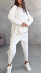 Asymmetrical Side Slit Long Sleeve Loose Jogger Set