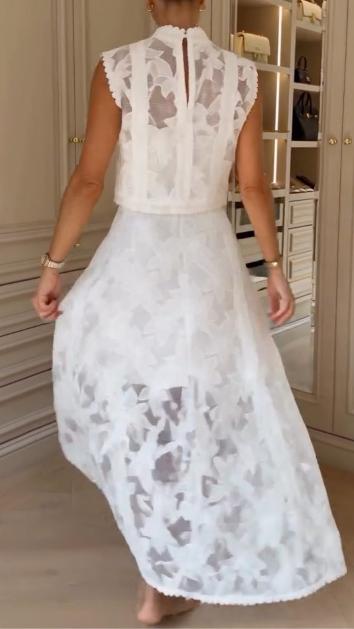 White Floral Lace Two-Piece Midi Set