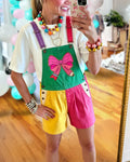 Color-blocked Bow Pencil Embroidered Overalls