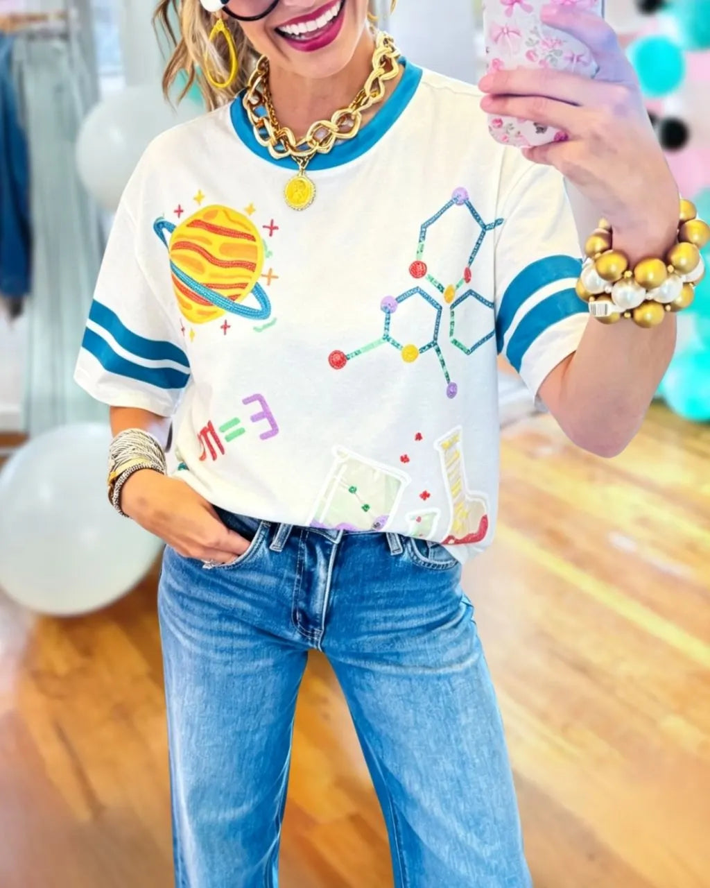 Campus Science Themed Sequin T-shirt