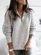 Ribbed Half Zip Sweater For Women
