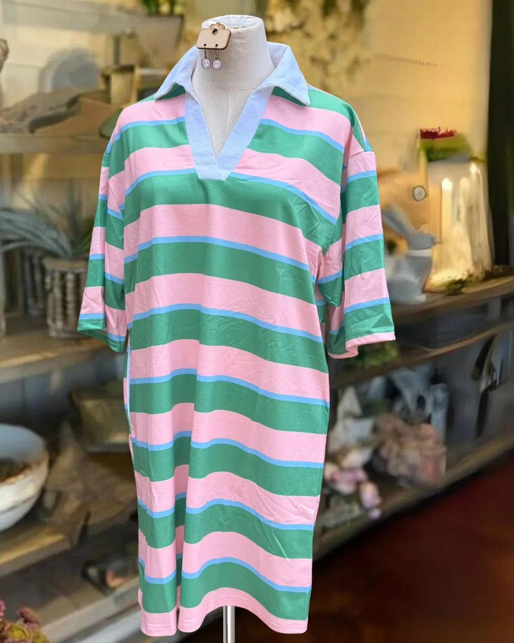 Color-block Striped Collared Dress