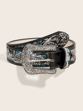 Women's Embossed Rhinestone PU Leather Personalized Belt