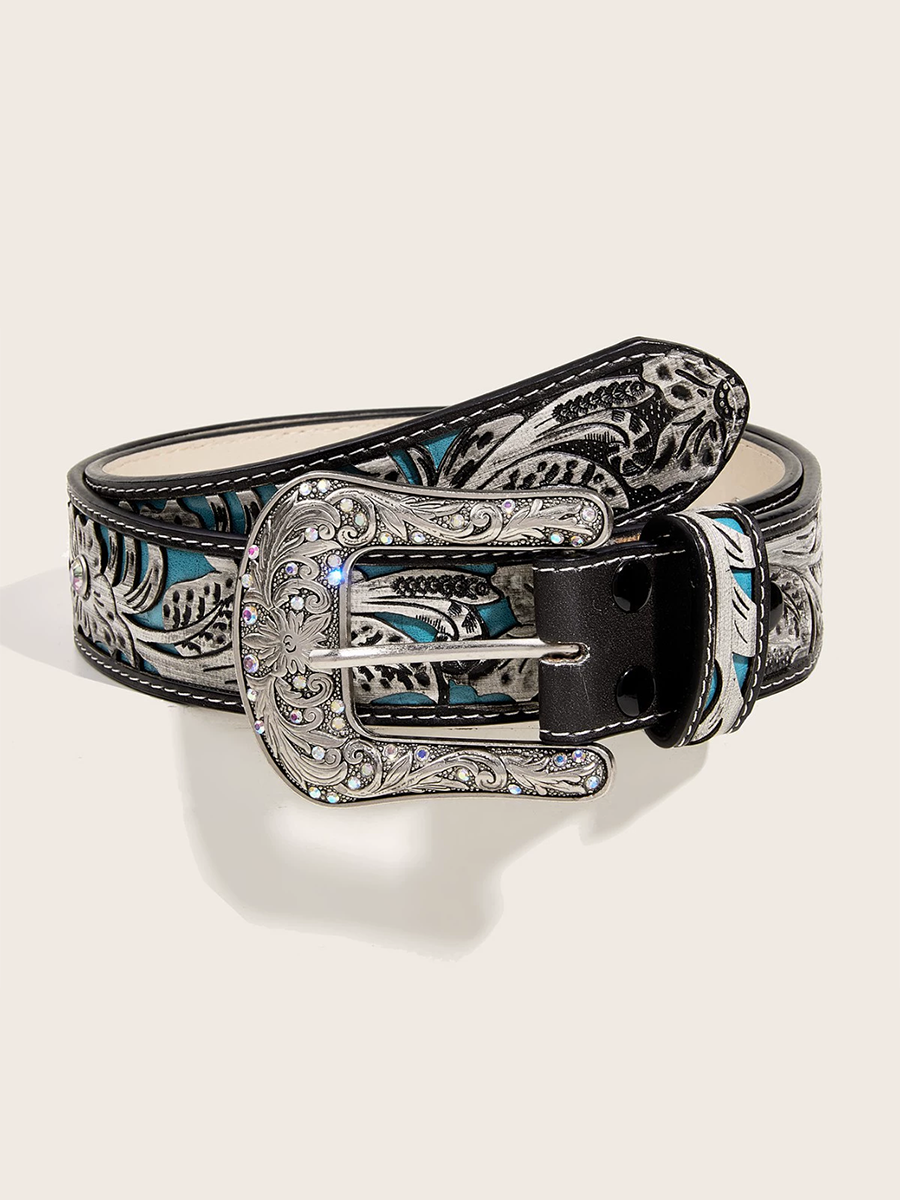 Women's Embossed Rhinestone PU Leather Personalized Belt