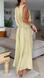 Crinkle Gauze Deep V-Neck Maxi Dress