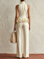 Floral Hem High-Neck Pant Set