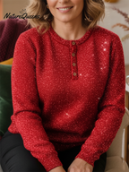 Women's Shiny Henley Neck Solid Color Sweater Top