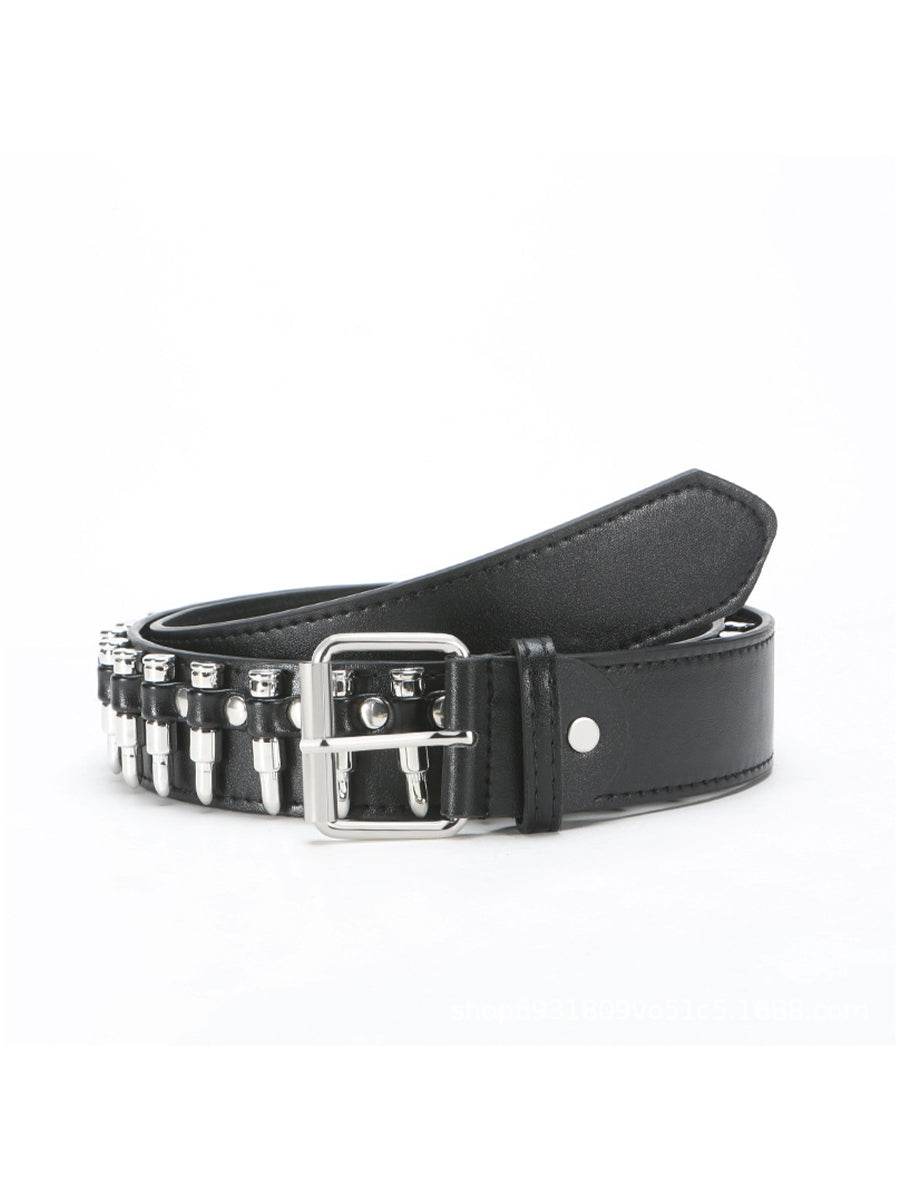 Women's Black Punk - Style Faux Leather Spike - Embellished Waist Belt