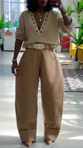 Knit Sweater & Beige Barrel Pants Co-ord Set