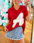 "A" Logo Print V-Neck Tee