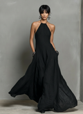 Minimalist Linen-Blend Halter Neck Maxi Dress