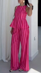 Stripe Sleeveless Two-Piece Pant Set