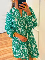NEW🔥 Printed Lace Trim V Neck Shirt Dress