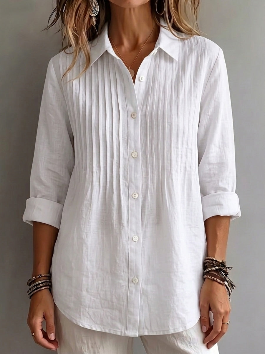 New Arrival 🔥 Women's Solid-color Casual Pleated Cotton-linen Shirt