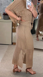 Crochet Knit Top And Midi Skirt Set
