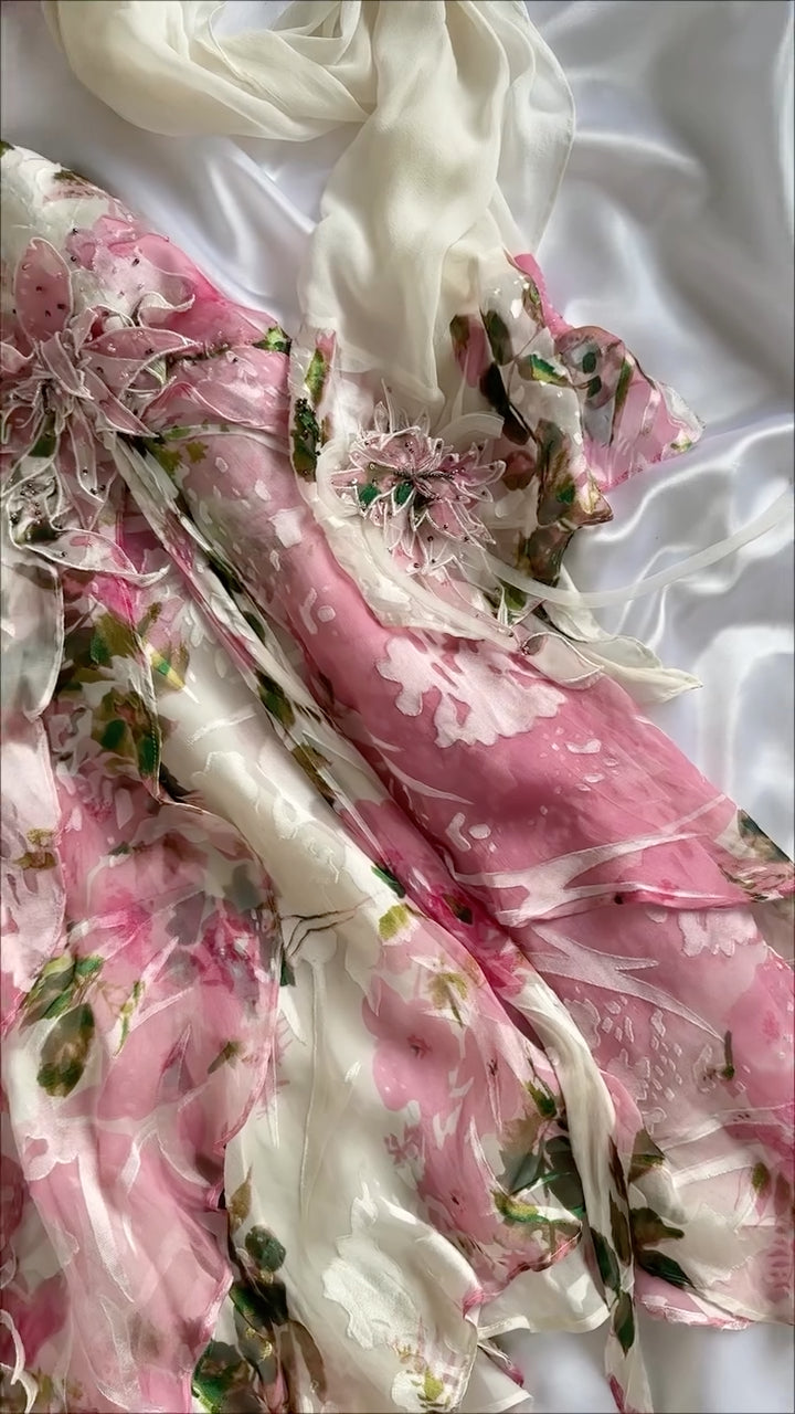 Printed 3D Floral Spaghetti Strap Midi Dress