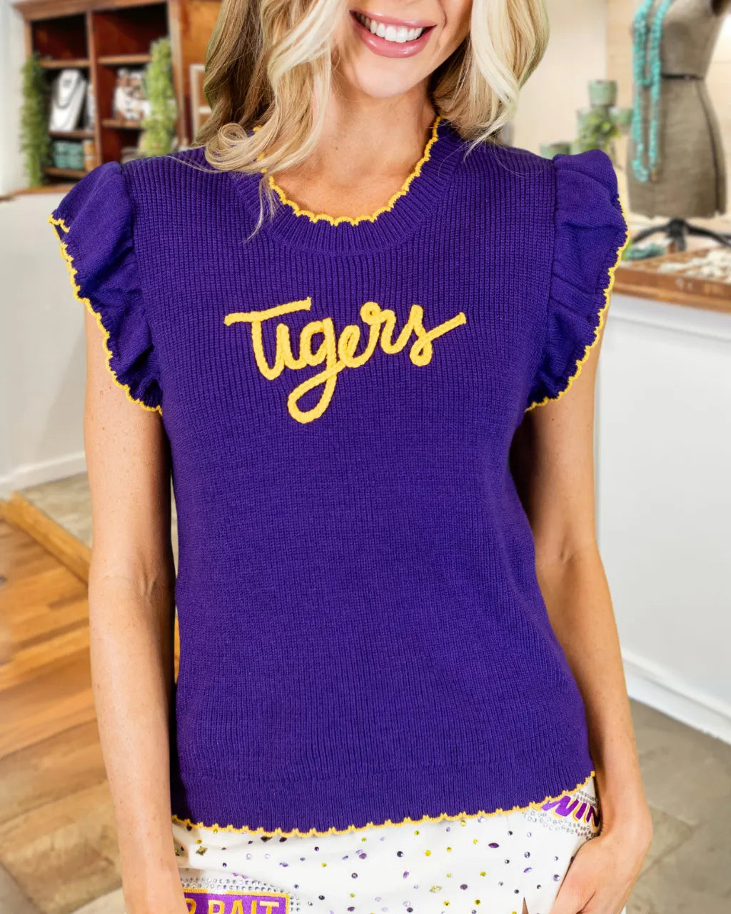 Tigers Embroidered Knit Top