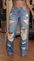 Ripped Distressed Wide-Leg Jeans