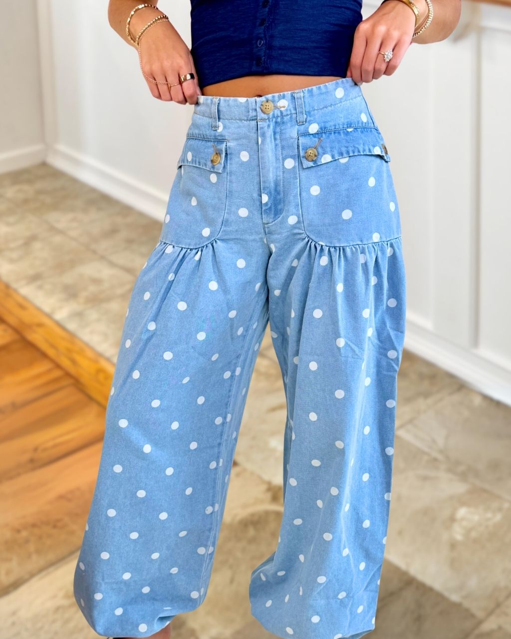Unique Polka-Dot Pocket Jogger Jeans
