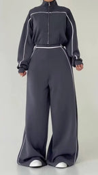 Contrast Piping Jumpsuit With Hoodie