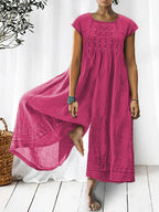 💝💝Women's Solid Color Art Casual Short Sleeve Cotton Linen Jumpsuit