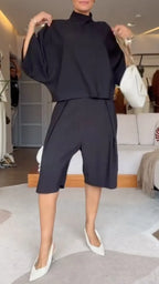 Turtleneck Batwing Sleeve Culotte Two-Piece Set