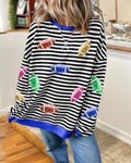 Colorful Football Sequined Striped Sweatshirt