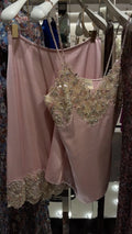 Pink Beaded Lace Satin Two-Piece Set