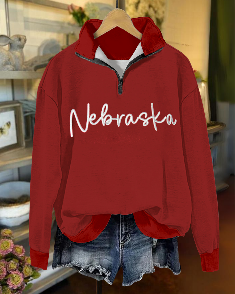Nebraska Embroidered Half Zip Sweatshirt