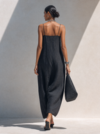 Ruffle Neck Linen Maxi Dress