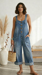 Pilar | Vintage Blue Dungarees with Adjustable Straps