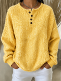New Arrivals🔥Women Plain Henley Collar Casual Spring/Fall Long Sleeve Sweatshirt