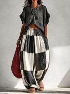 Pleated Colorblock Wide-Leg Set