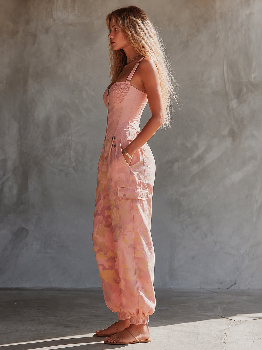 Pink Camouflage Cargo Jumpsuit