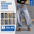 Women’s Y2K Heavy-Detailed Rhinestone Faux Two-Piece Jeans
