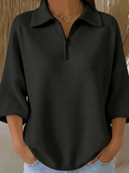 New Arrivals🔥 Women's Casual Polo Zipper 4/3 Sleeves Waffle-knit T-shirt