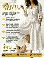 Women's Boho Floral Wide Leg Jumpsuit Casual V Neck Button Down Long Jumpsuits with Pockets
