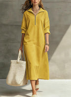 Women's Striped Elegant Art Zip Casual Cotton Linen Dress