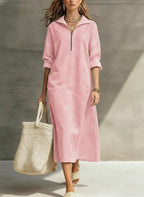 Women's Striped Elegant Art Zip Casual Cotton Linen Dress