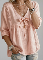 New Arrivals🔥 V-Neck Lace Trim Bow Front Top