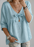 New Arrivals🔥 V-Neck Lace Trim Bow Front Top