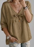 New Arrivals🔥 V-Neck Lace Trim Bow Front Top