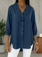 CLEARANCE SALE✨Denim V Neck Ruffle Hem Blouse