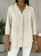 CLEARANCE SALE✨Denim V Neck Ruffle Hem Blouse
