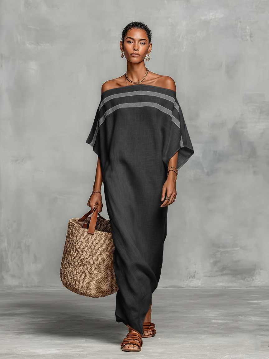 Minimalist Linen-Blend Off-Shoulder Batwing Maxi Dress