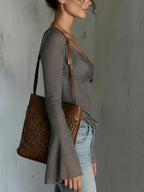 Sheer Mesh Wrap Bell Sleeve Top