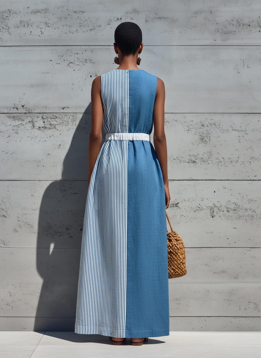 Color-Block Drawstring Maxi Dress