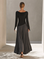 Draped Color-Block Maxi Dress